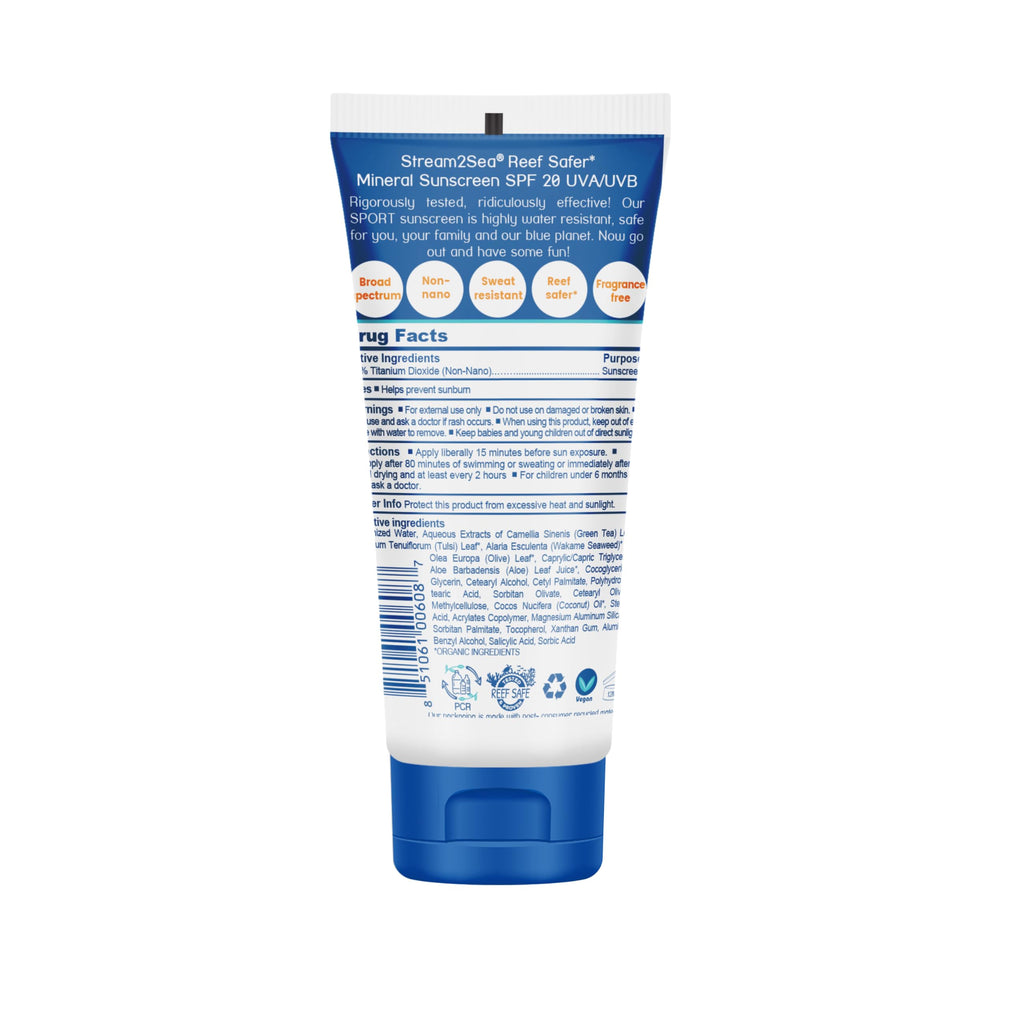 STREAM 2 SEA SPF 20 Biodegradable Mineral Sunscreen, 3 Fl oz Paraben Free Non Greasy and Moisturizing Reef Safe Sunscreen For Face and Body Protection Against UVA and UVB