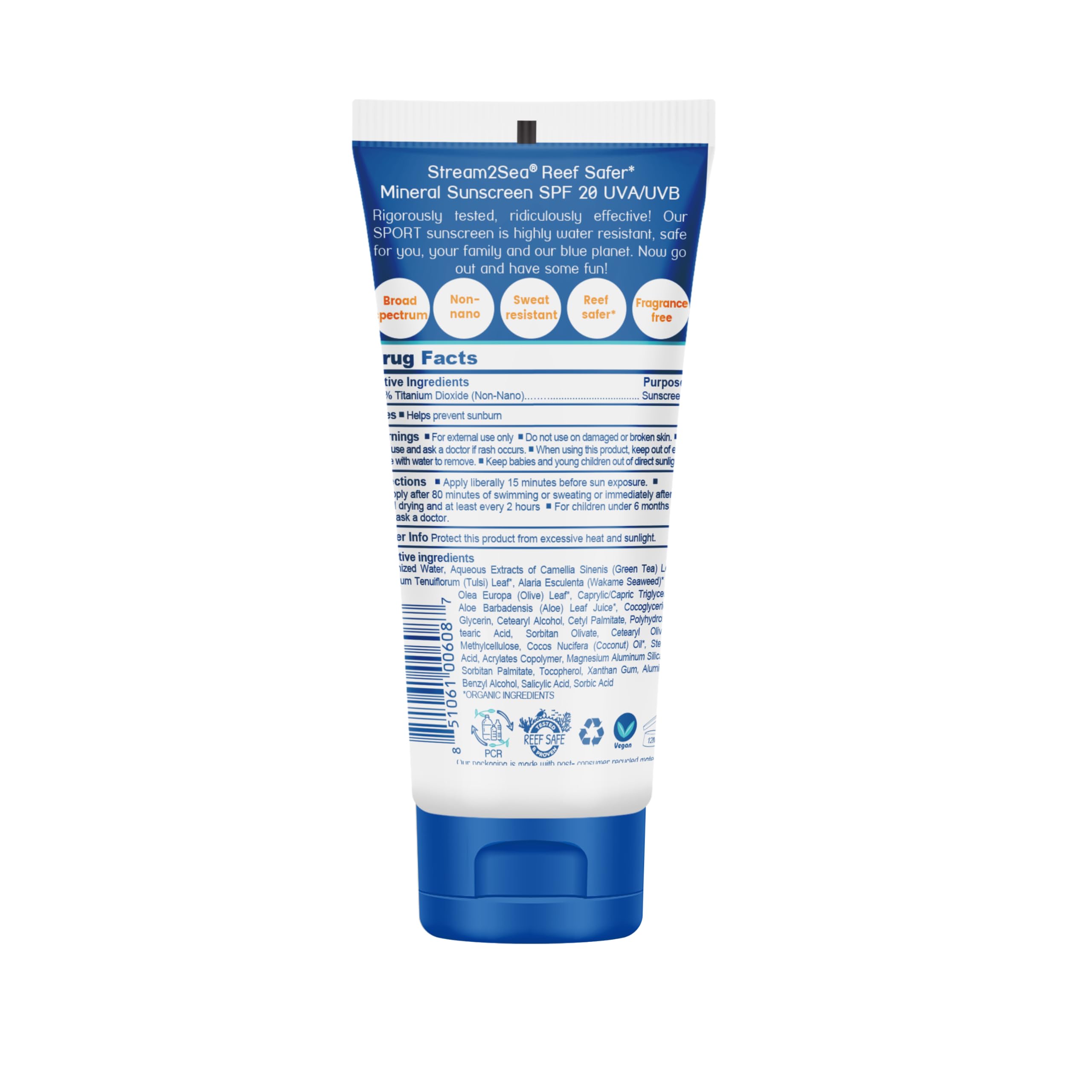 STREAM 2 SEA SPF 20 Biodegradable Mineral Sunscreen, 3 Fl oz Paraben Free Non Greasy and Moisturizing Reef Safe Sunscreen For Face and Body Protection Against UVA and UVB