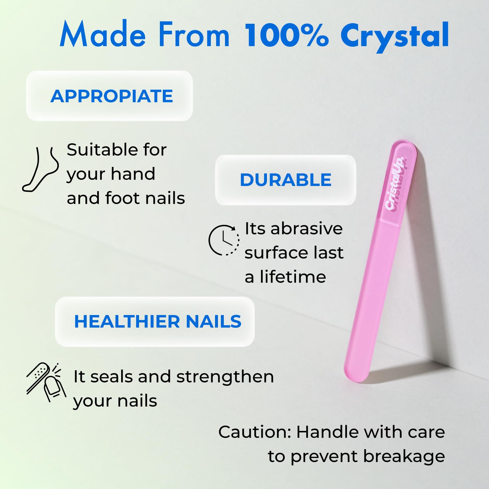 Crystal Nail File 4 in, Glass File Ideal for Purse, Durable, Safe and Gentle on Nails, Perfect for Travel Home, Office and On the Go, Portable Design