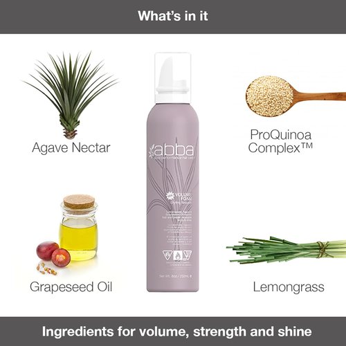 ABBA Pure Volume Foam Styling Mousse - Grapefruit & Lemongrass Scent, 8 Fl Oz