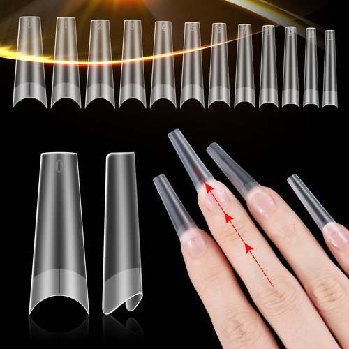 INENK Matte XXL Coffin Nail Tips, Professional Acrylic False Nail Extensions with Positioning Line, Straight Tapered Half Coverage for DIY Nail Art Salon Home DIY(12 Sizes 320PCS)
