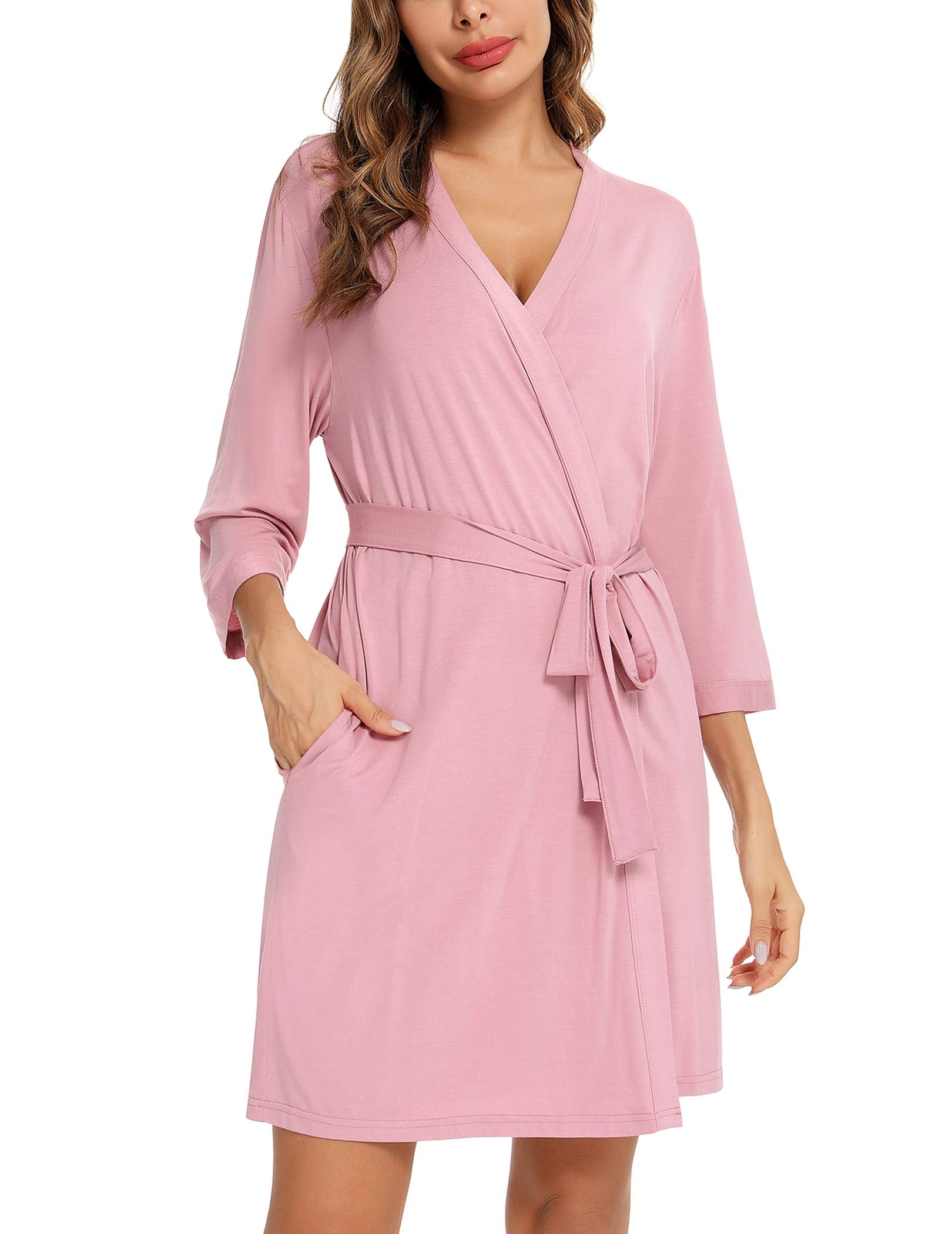 Samring Maternity Robe 3 in 1 Labor Delivery Nursing Gown Hospital Breastfeeding Dress Bathrobes Dusty Rose M