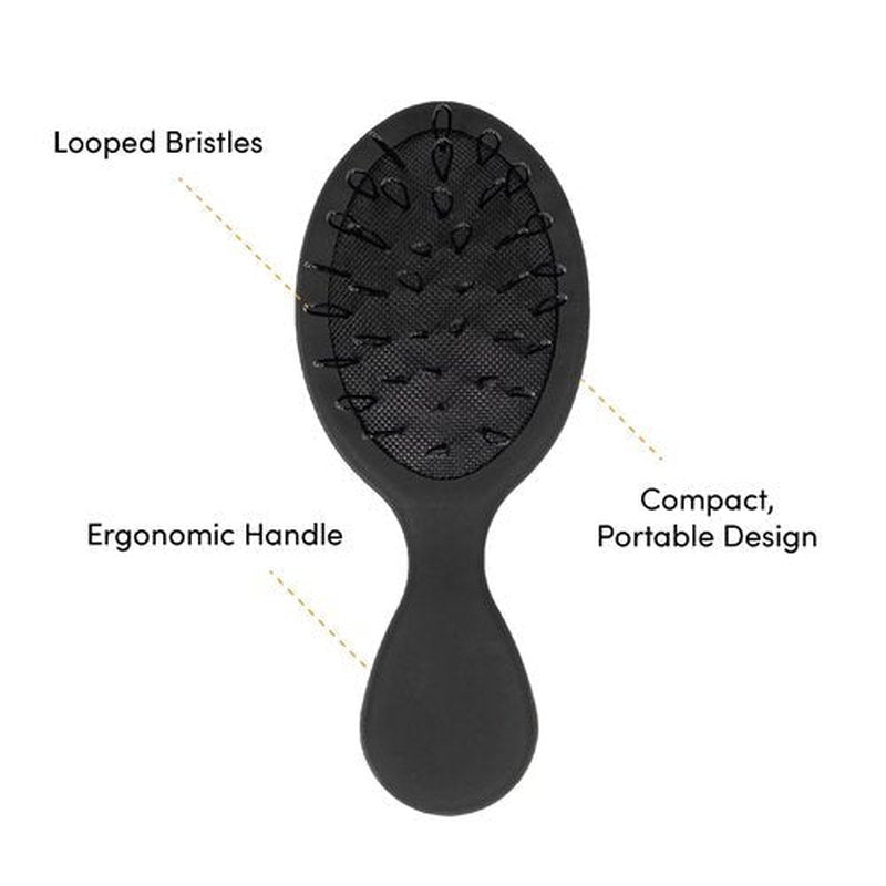 The Hair Shop Mini Black Loop Brush - Salon Professional Grade with Matted Black & Ergonomic Travel Size Design- Small & Safe Detangler Tool for 100% Remy Human and Synthetic Hair Extensions and Wigs