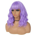 BEAUTIFA Purple Wig with Bangs for Women 14 Inch Lavender Wigs Short Bob Wavy Curly Wig Heat Resistant Synthetic Colorful Wig