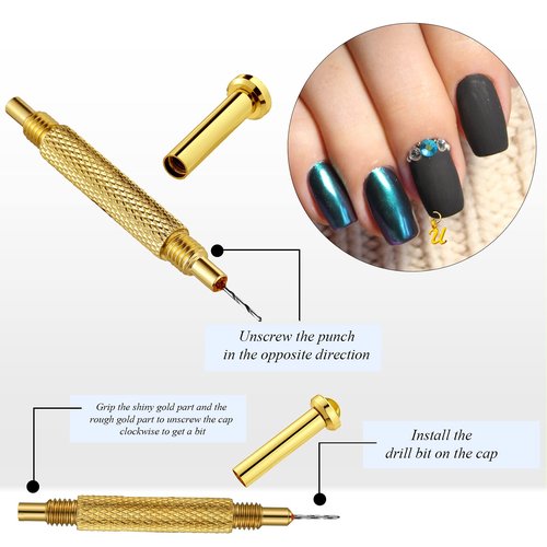 305 Pieces Dangle Nail Piercing Charms ABC Letter Set Alphabet Mini A-Z Letter Charms Alphabet Charms Initial Pendant Nail Jewelry Rings with Nail Piercing Tool Hand Drill for Tips (Silver, Gold)