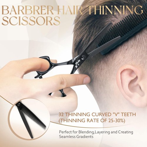 SEIMEIKEN 6" Black Hair Scissors Professional Hair Cutting Scissors and Thinning Shears - Japanese SUS440C Stainless Steel Hair Cutting Shears, Barber Shears - Hair Cutting Kit for Salon & Home Use
