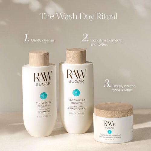 Raw Sugar The Moisture Smoothie Shampoo and Conditioner with Coconut Oil, Agave, & Sweet Almond Oil, Hydrates & Nourishes Dry Hair, Formulated without SLS/SLES or Parabens