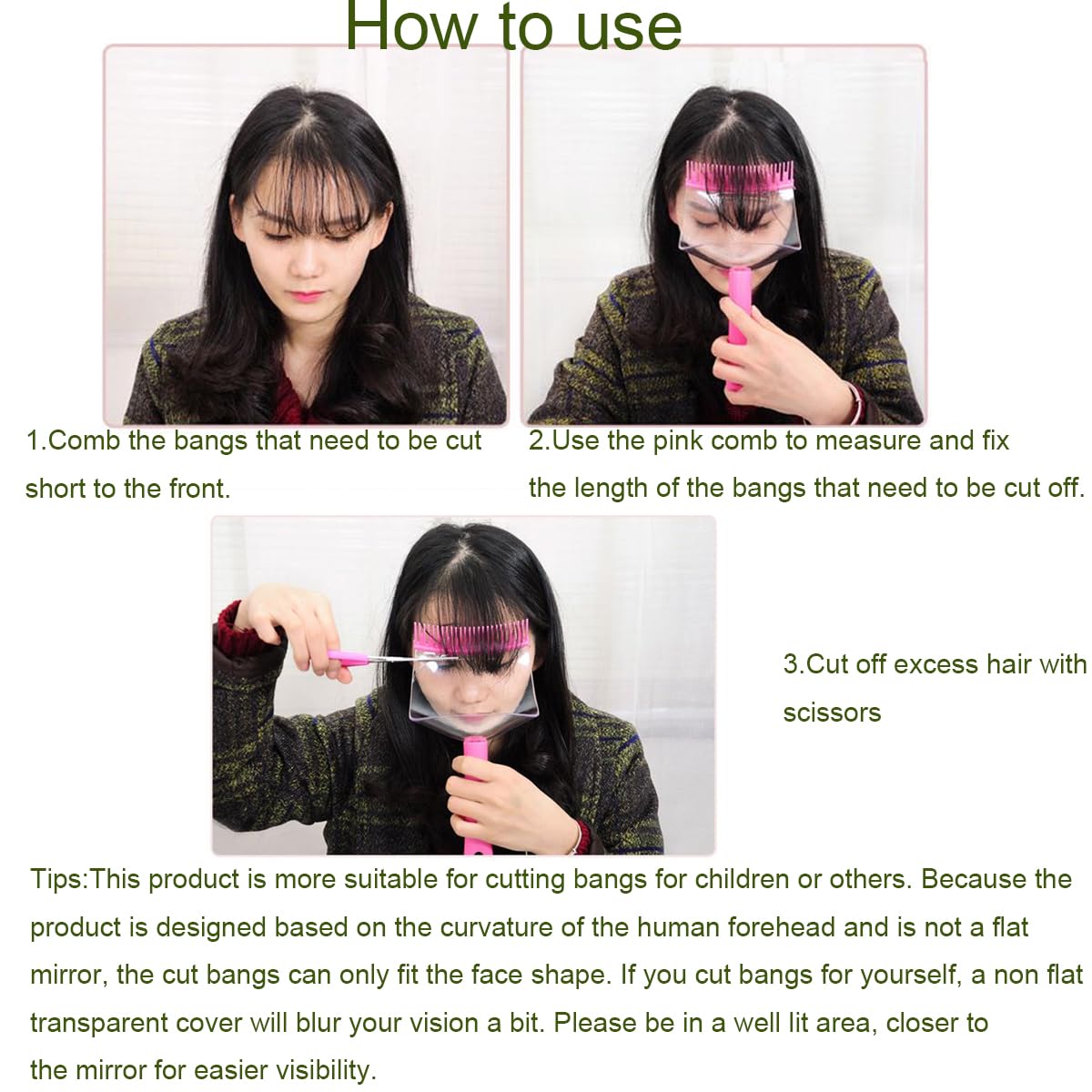 Bangs Hair Cutting Tool, DIY Home Hair Cutting Comb for Bangs, Hair Cutting Guid,Keep Hair Off Eyes,Face,Clothes and Floor,Hair Styler Cut Trim Tool for Home and Salon Use2
