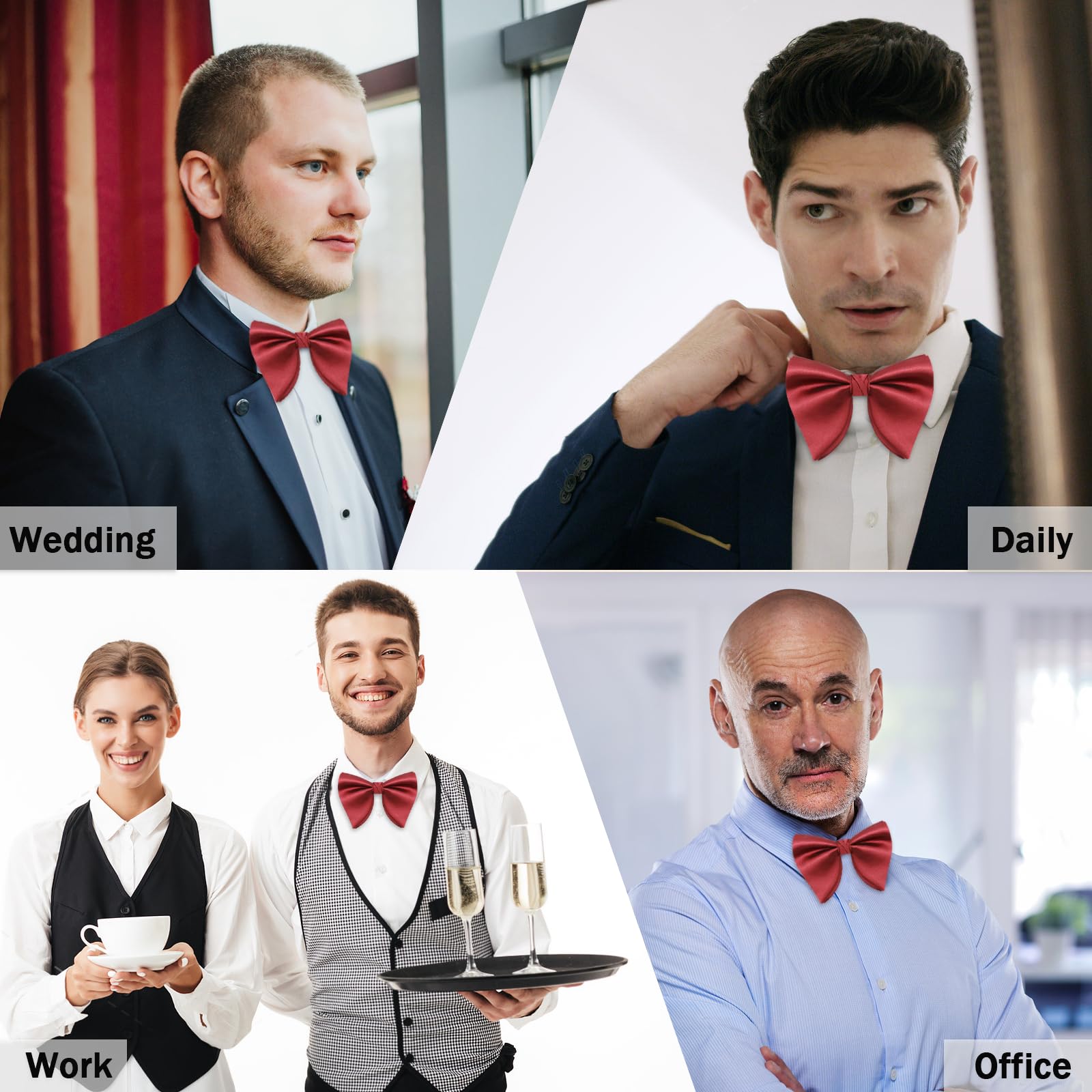 GHTIYLP Mens Bow Tie Pre Tied Oversized Bow Ties for Men Satin Bowties for Tuxedo Wedding Party Banquet (Red)
