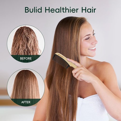 Bamboo Detangling Comb, Anti Static Comb for Curly, Thick, Think Hair & Beard, Eco-Friendly Durable Bakelite Infused Hair Comb for Women,Men (Wide Tooth with Handle)