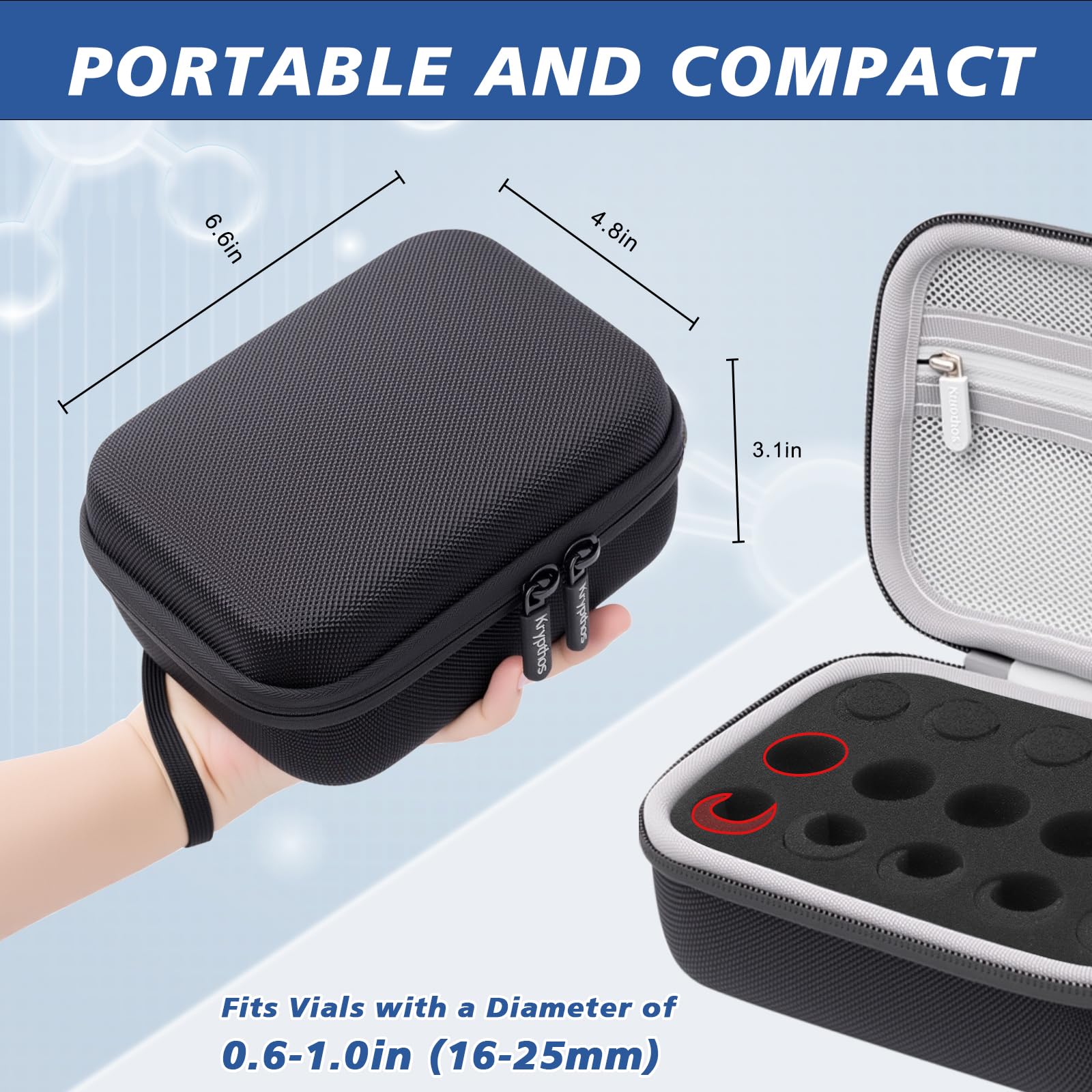 Krypthos 15 Slots Insulin Vial Protector Case, Insulin Vial Organizer Bag for Diabetics Standard 1ml 3ml 5ml and 10ml Vials, Insulin Carrying Case Fridge Holder Storage Holder, No Ice Pack