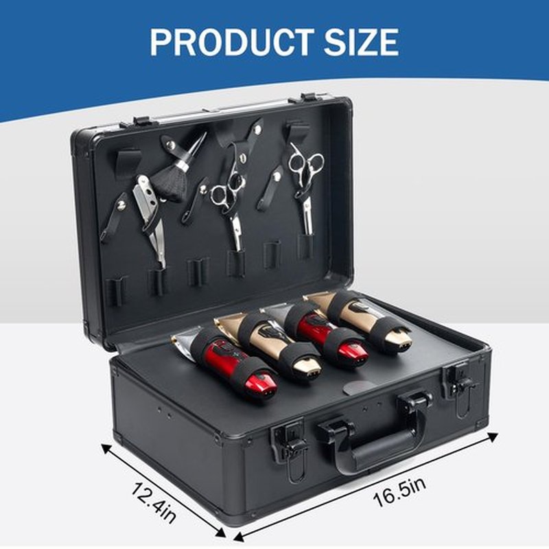 MoyRetty Professional Barber Case Portable Aluminum Organizer for Hair Stylists & Pet Groomers Hairdresser Tool Metal Buckle Box Organizer Traveling Suitcase (Simple)