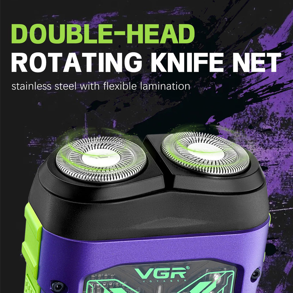 VGR 344 Mini Electric Shaver - USB Rechargeable Dual-Ring Rotary Razor, Portable IPX6 Wet/Dry Waterproof Face Shavers for Men, 8000 RPM Travel Electric Razor with Magnetic Cutter, Purple