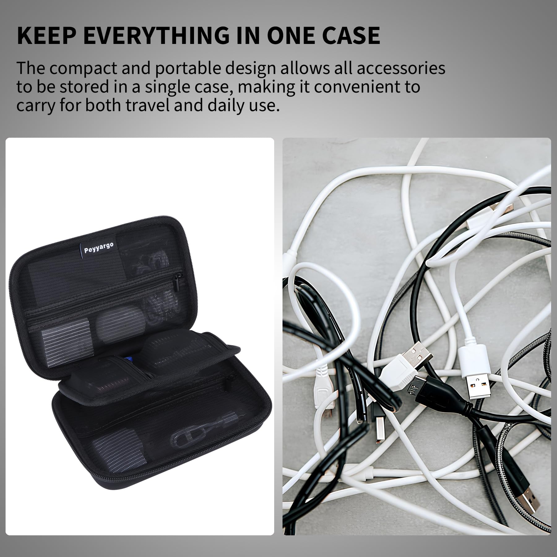 Peyyargo Electronic Organizer Travel Case for MacBook Power Adapter Chargers Cables Tech Organizer Hard Drive USB Flash Disk SD Card Cord Portable Electronics Accessories Bag