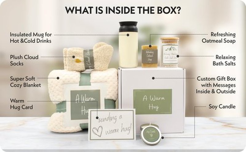 A Warm Hug Gift Box for Women - Cozy, Relaxing Self Care, Get Well, Sympathy, Thinking of You - Thoughtfully Curated Box for Her