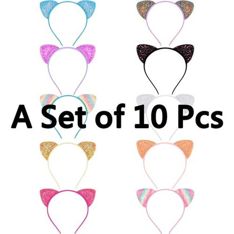 COCIDE 10Pcs Cat Ears Headbands Glitter Taylor Party Decorations Headbands for Womens Gabby Party Favors Kitty Birthday Supplies for Women Hair Accessories Hair Hoops Costume