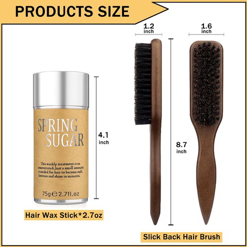 SPRINGSUGAR Slick Back Hair Styling Set – Hair Wax Stick & Boar Bristle Hair Brush for Sleek Styles – Control Flyaways, Baby Hairs & Frizz – Wax Stick for Women Sectioning & Parting