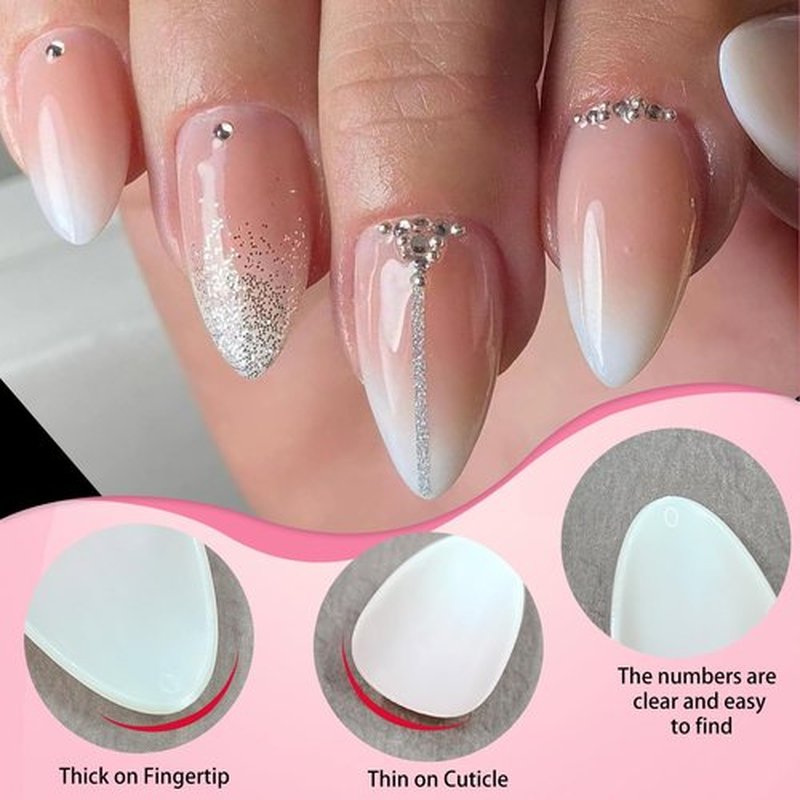 LoveOurHome 240pc Almond Press on Nails Short Fake Nails with Glue & Tabs, Short Ombre Nails Press on Nails Almond Glue on Nails Fake Nails Graident Acrylic Nail Tips Artificial Fingernail Stick Nail