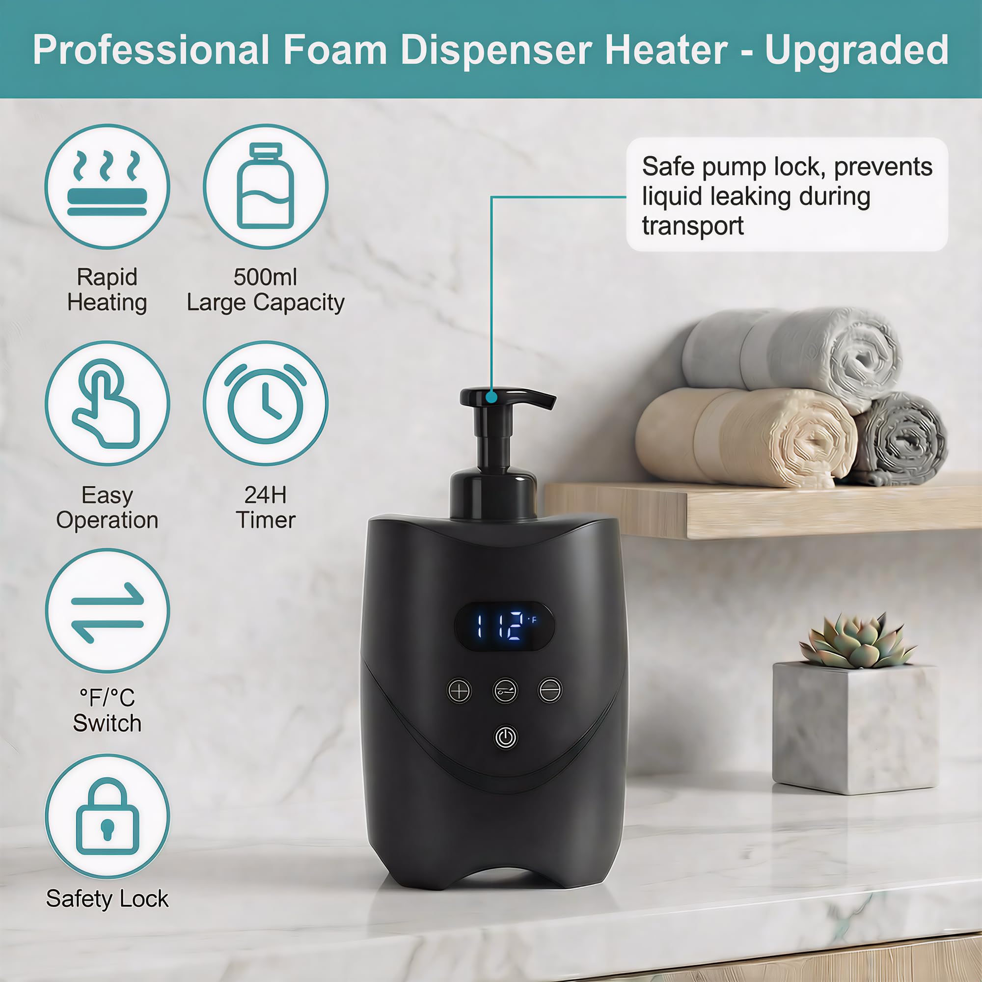 Professional Hot Lather Machine for Shaving, Smart Shaving Cream Warmer with 2×500ml Refillable Foam Bottles, Large Capacity Hot Foam Dispenser with LED Display for Home, Salon & Barber Shop (black)