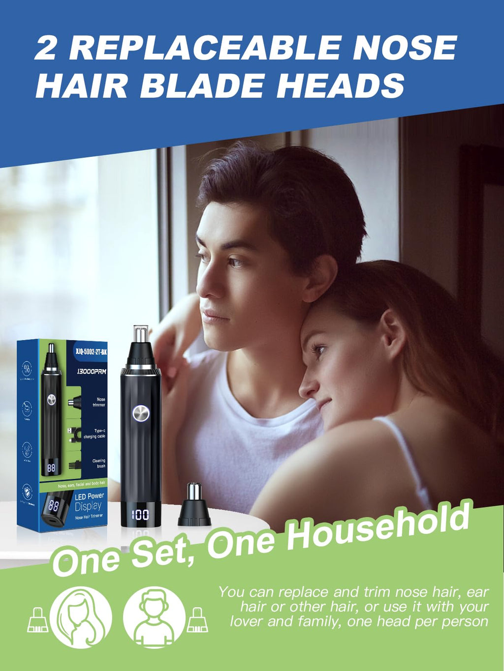 Ginity LED Display Ear and Nose Hair Trimmer Clipper for Men Women,2025 Rechargeable 2 in 1 Professional Painless Eyebrow & Facial Hair Trimmer with Powerful Motor