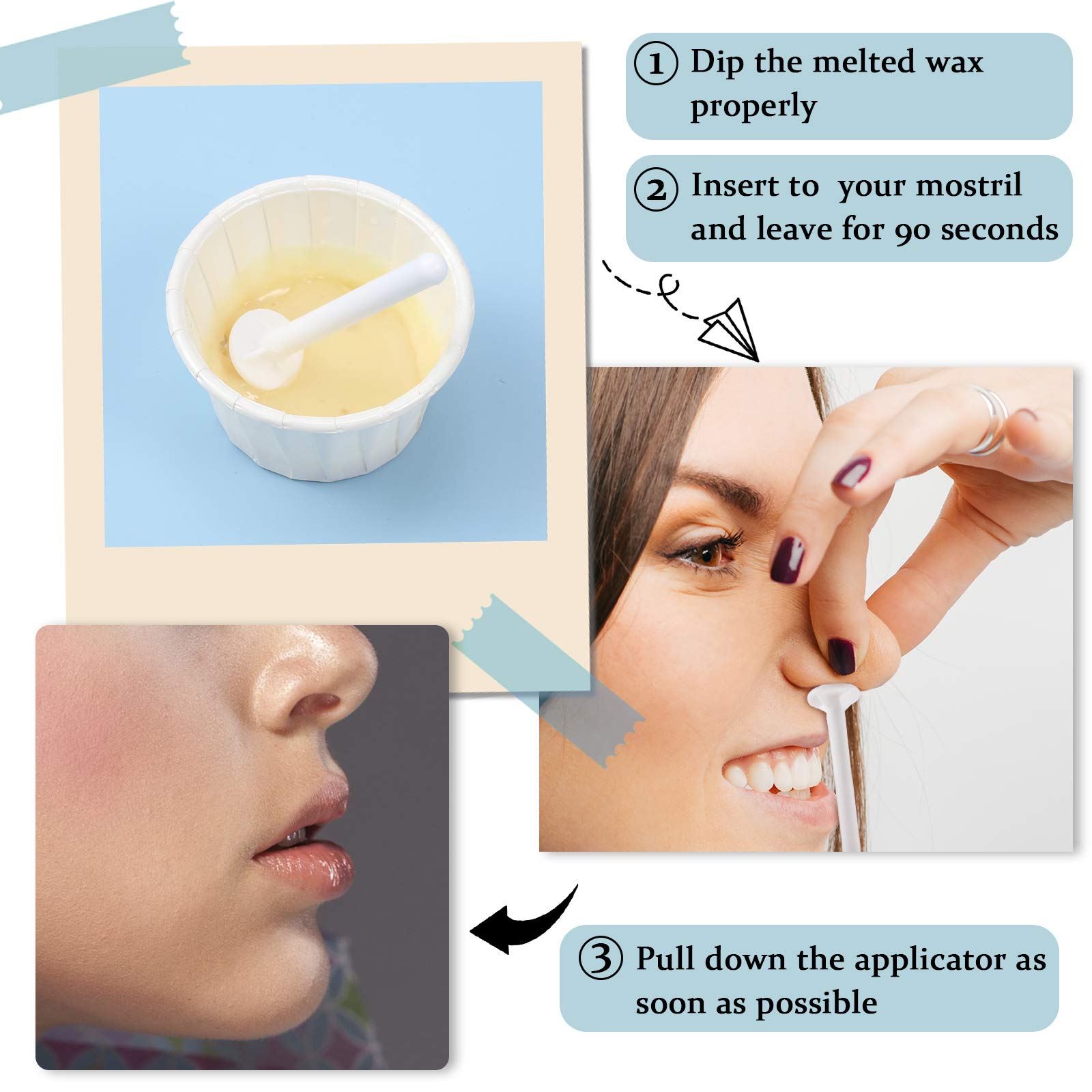 50 Pieces Nose Wax Sticks Applicators Plastic Wax Rod Wand Strips Nostril Cleaning Removal for Men Women Cleaning Nostrils Nasal and Removing Hair