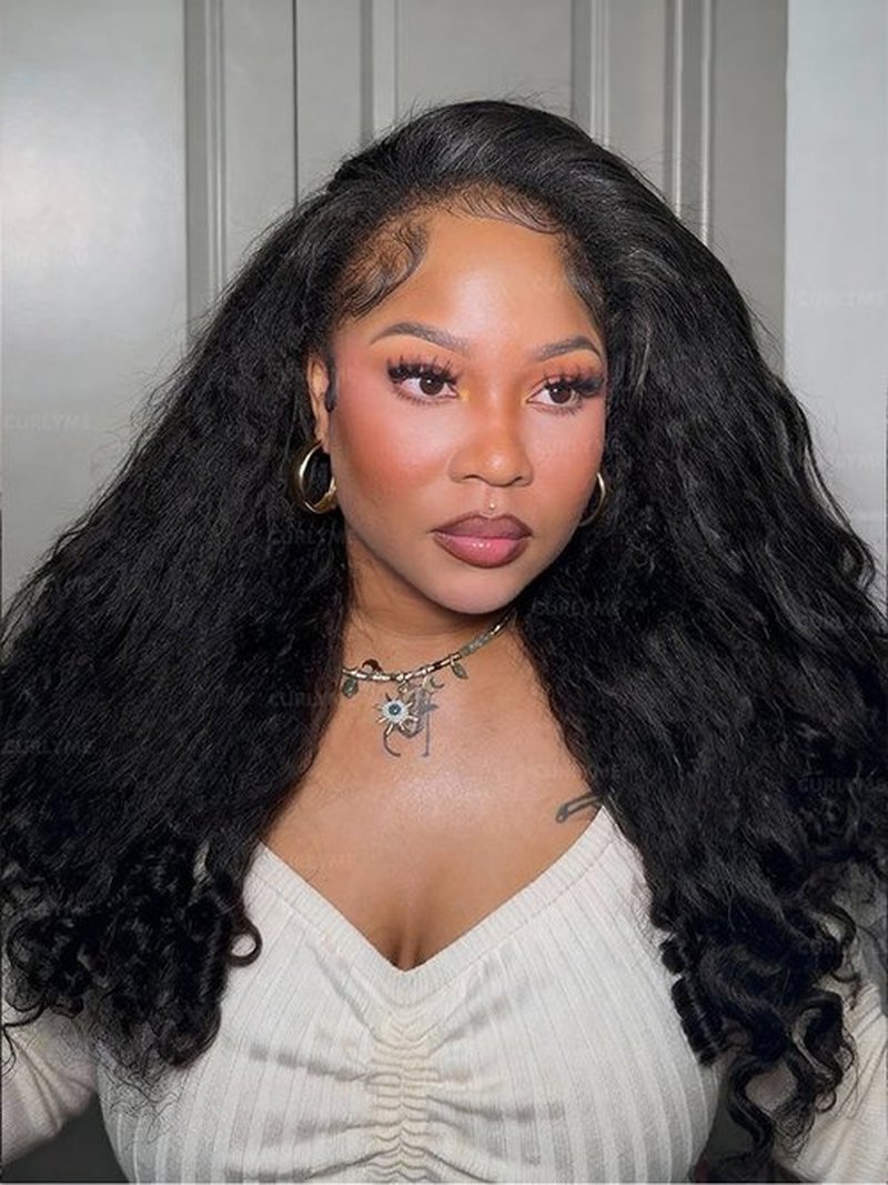 Curlyme 3 In 1 Drawstring Half Kinky Straight Wig Human Hair Glueless Install Half Wig With Spiral Curly Full Ends Flip Over For Beginner Ponytail Headband Human Hair 18 Inch