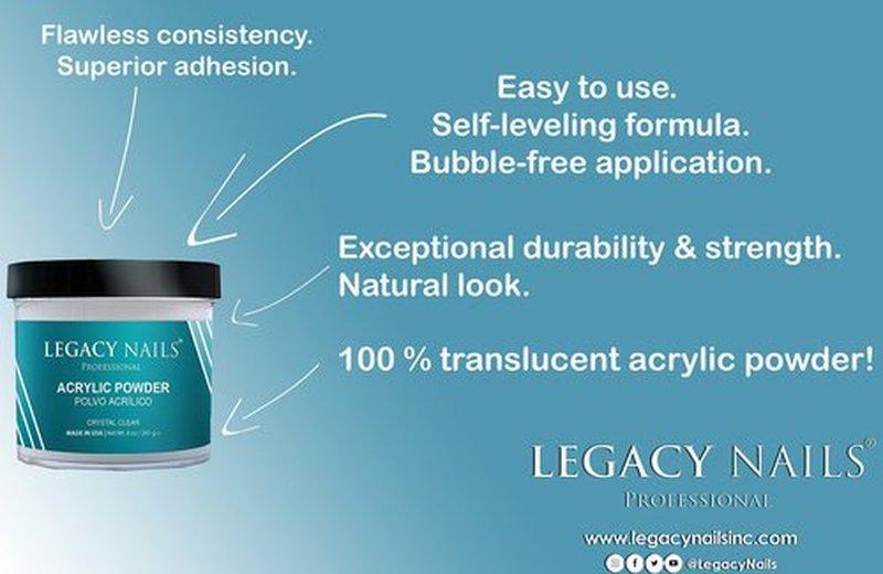 Legacy Nails Professional CLEAR ACRYLIC POWDER - 241g / 8oz. - High-Quality, Fast-Drying Formula for Nail Extensions, Sculpting & Overlays, Salon-Grade, Long-Lasting Finish