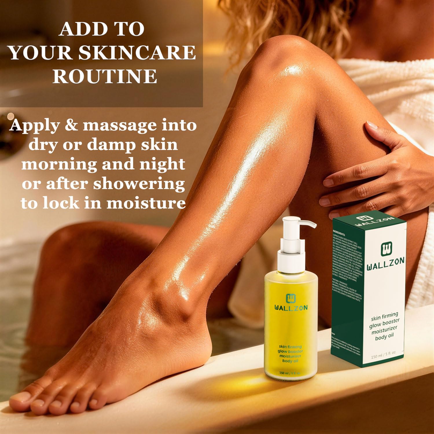 WALLZON Firming & Moisturizing Body Oil for Women with Seaweed Extract, 5 oz After Shower Skincare Oil, Non-Greasy, Lightweight, Fast-Absorbing, Improves Skin Elasticity, Citrus Scent