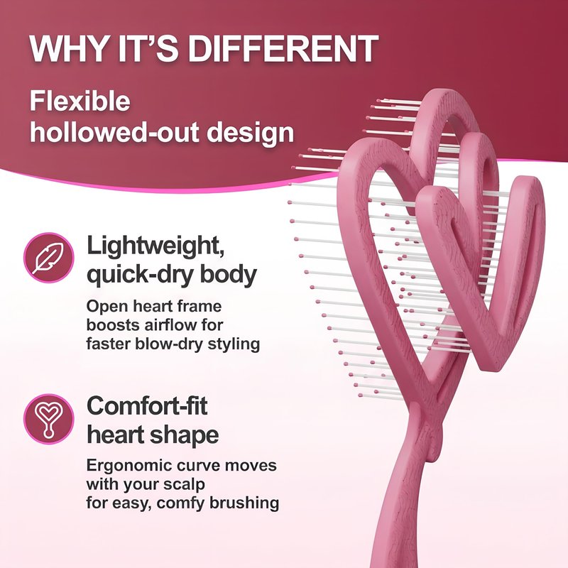 Wisdom Flower Detangler Brush – Heart-Shaped Detangling Brush for Curly, Wavy, Thick Hair – Sakura pink Hairbrushes for Women with Bowl-Curve, Flexible Bristles, Blow Dryer Safe, Small