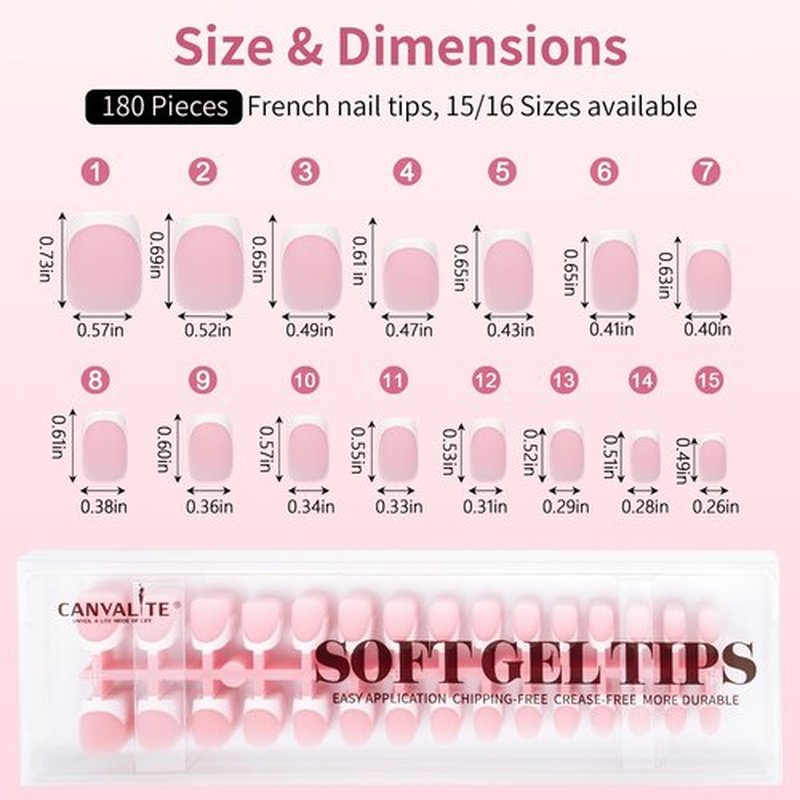 Canvalite Soft Gel French Tip Nails, 180 Pcs Extra Short Press on Nails for Women Flexible Pre-Painted White French Tip Gel Nails Nail Tips No File Need DIY Manicure Gifts for Women, Glue Not Included