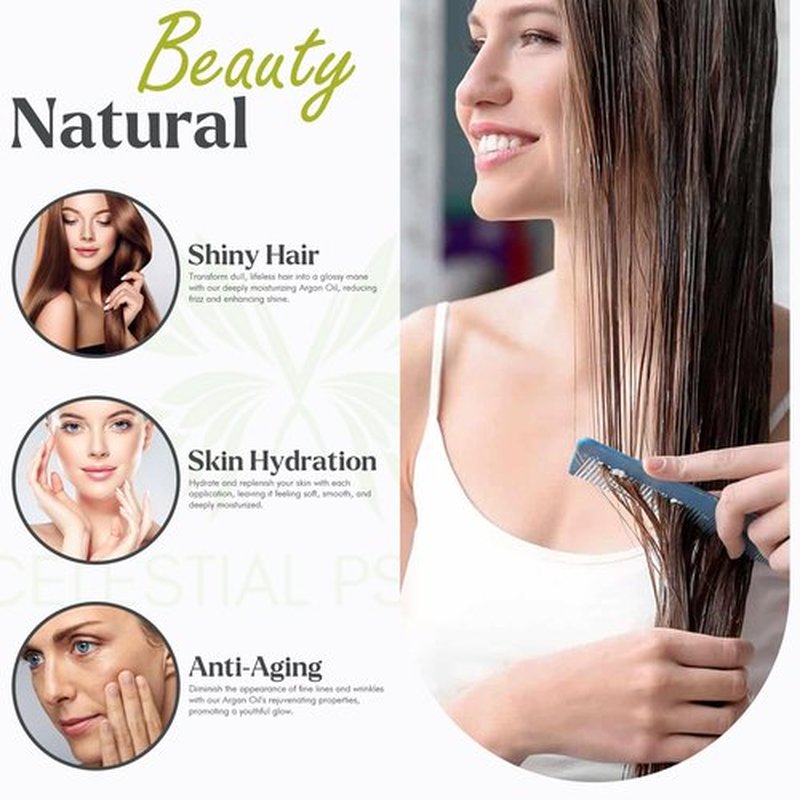 Celestial Psyché USDA Certified Organic Argan Oil (4 Oz) 100% Pure Natural, Chemical-Free, Vegan, Hexane-Free, Healthy Hair Growth, Scalp Care, Skin Hydration, Natural Beauty Enhancement