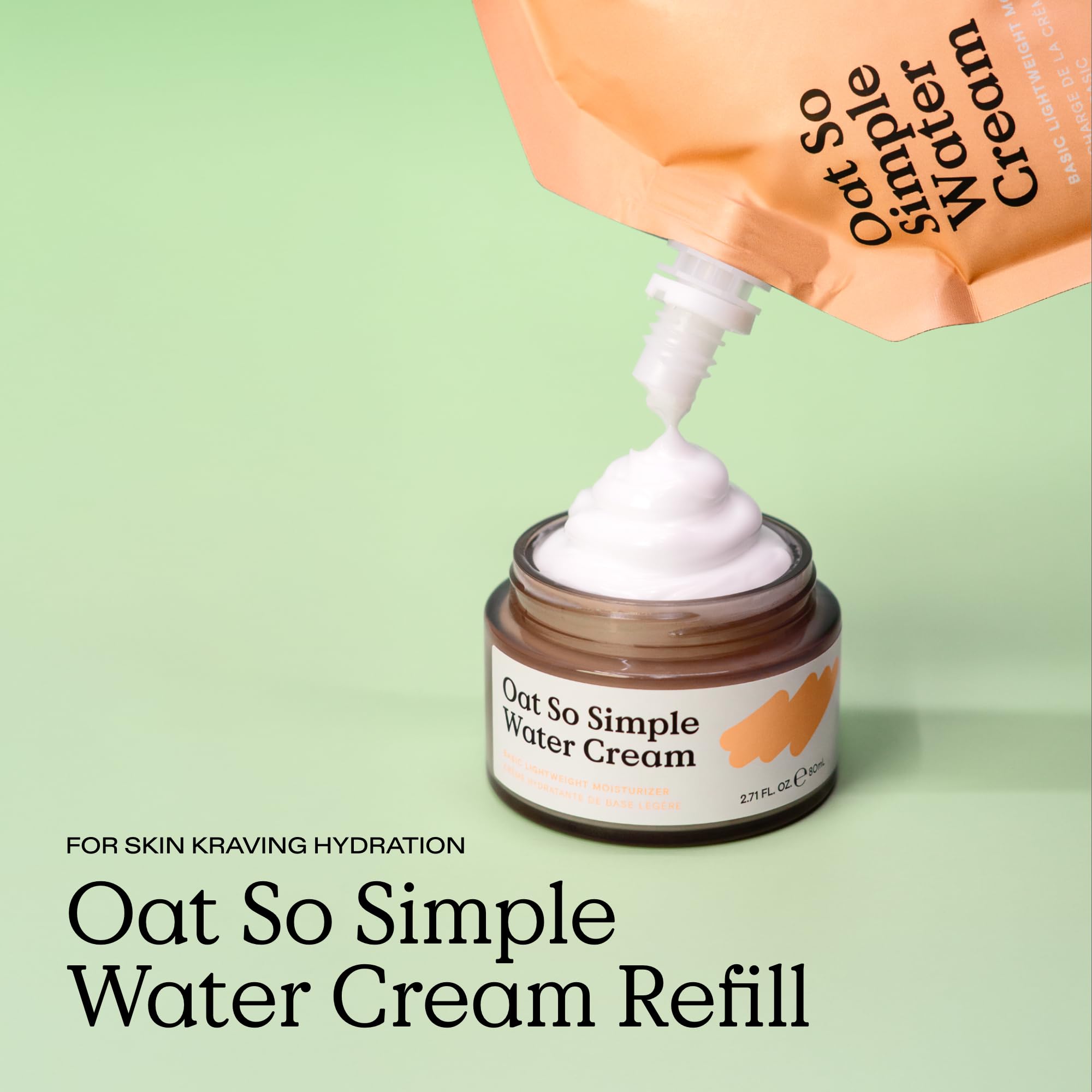 KraveBeauty Oat So Simple Water Cream Moisturizer, Calming, Lightweight Hydrating Gel Face Cream for Sensitive Skin with Oat Extract & Squalane, Fragrance Free, Refill Pouch, 200 mL