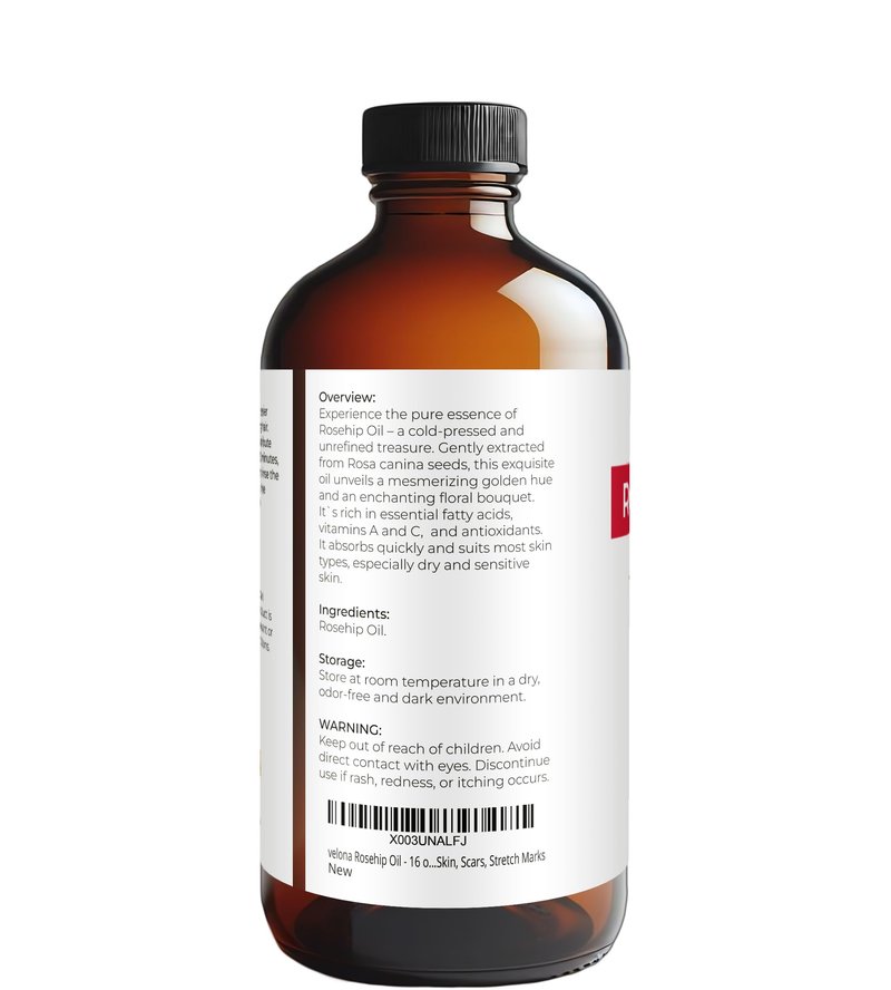 velona Rosehip Oil - 16 Fl Oz in Glass Bottle | 100% Pure and Natural Carrier Oil| Unrefined, Cold Pressed, Hexane Free | Moisturizing Face, Hair, Body, Skin Care, Stretch Marks, Scars…