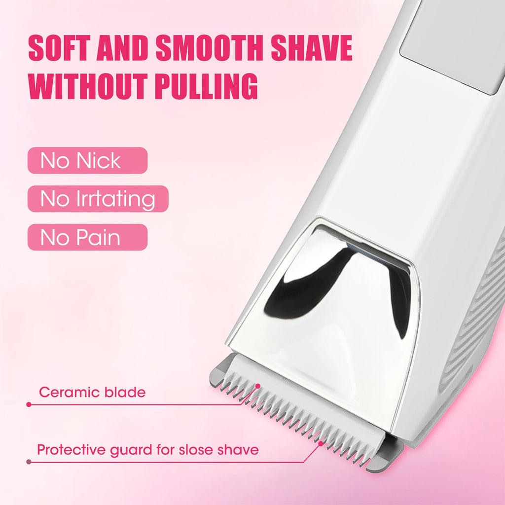 Karrte Women's Razors for Shaving Pubic Hair, 3-in-1 Wet & Dry Bikini Trimmer for Women's Private Area, Replaceable Ceramic Blade Head Electric Shaver with Travel Lock