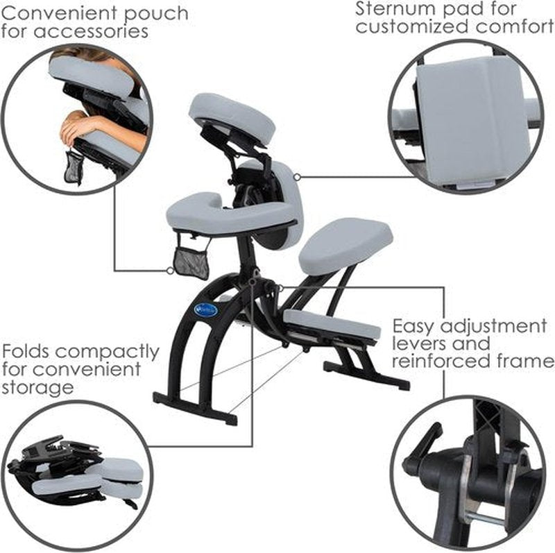 Earthlite Portable Massage Chair Avila II - Premium Folding Spa & Tattoo Chair with Rolling Carry Case