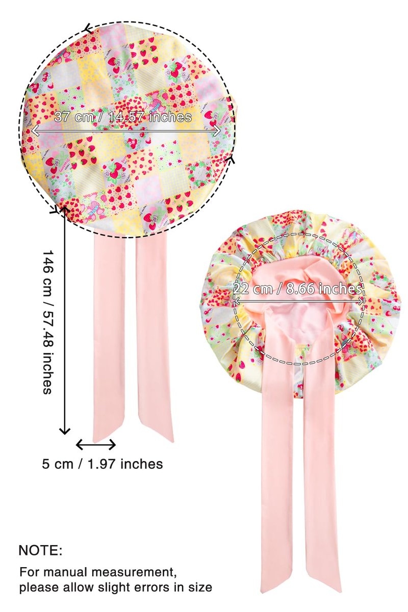 Vettres Hair Bonnet for Sleeping Satin Lined Sleep Cap Double Layer Silk Head Wrap for Curly Natural Hair Strawberry Patchwork
