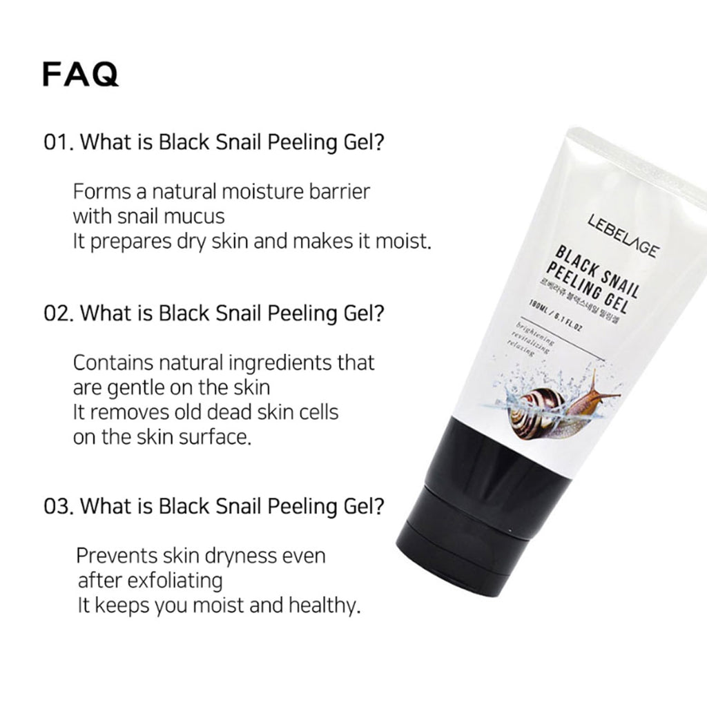 Lebelage Black Snail Peeling Gel 6.08 oz | Gentle Exfoliating Gel with Snail Extract | Wash-Off Gommage Texture for Smooth Skin Feel | Lightweight Non-Abrasive Facial Care Formula | Korean Skincare