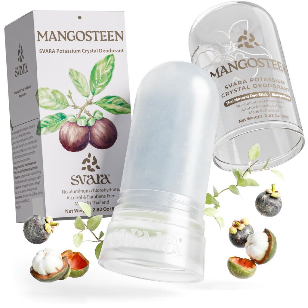 SVARA Natural Alum Crystal Deodorant Stick for Women & Men – Potassium Alum Stone for Odor Control, Smooth Non-Sticky Mineral Rock Design for Daily Freshness & Easy Application – Mangosteen (2.82Oz)