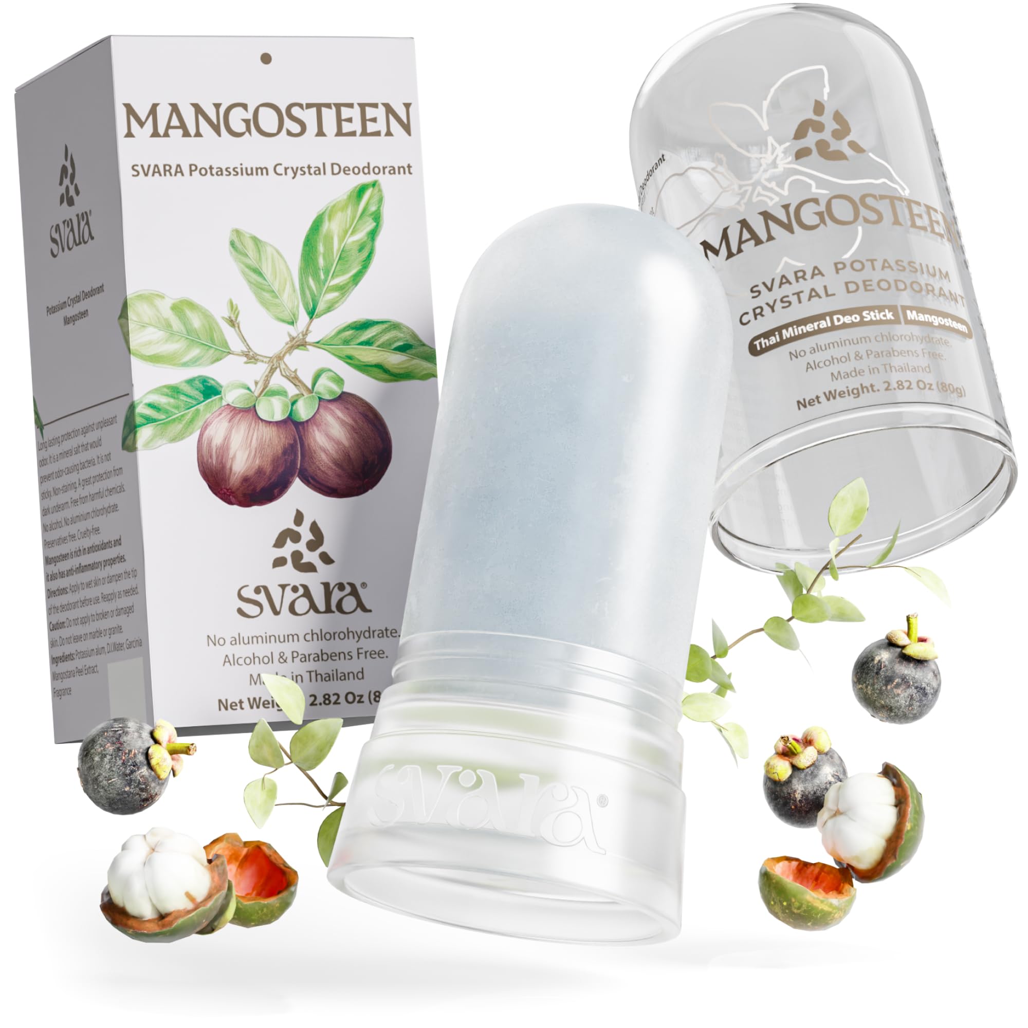 SVARA Natural Alum Crystal Deodorant Stick for Women & Men – Potassium Alum Stone for Odor Control, Smooth Non-Sticky Mineral Rock Design for Daily Freshness & Easy Application – Mangosteen (2.82Oz)