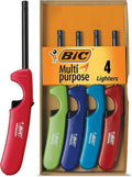 BIC Multi-Purpose Lighters - Long Metal Wand for Grills & Fireplaces | Classic Collection, 4-Pack