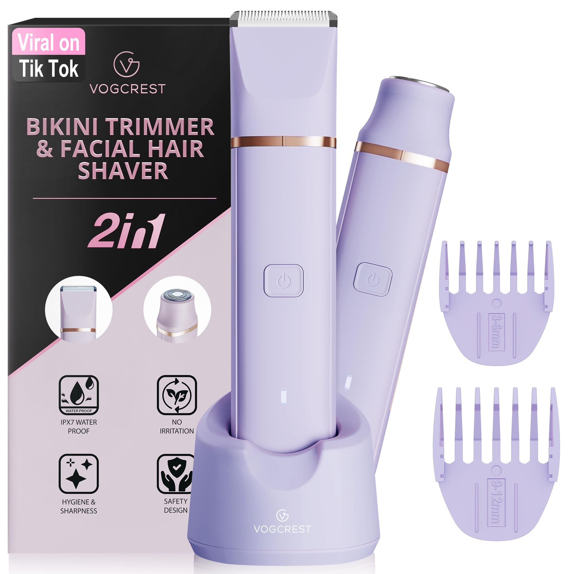 VG VOGCREST Bikini Trimmer for Women: 2-in-1 Painless Body Shaver for Underarm Leg Arm - Portable Travel Friendly Pubic Grooming Kit