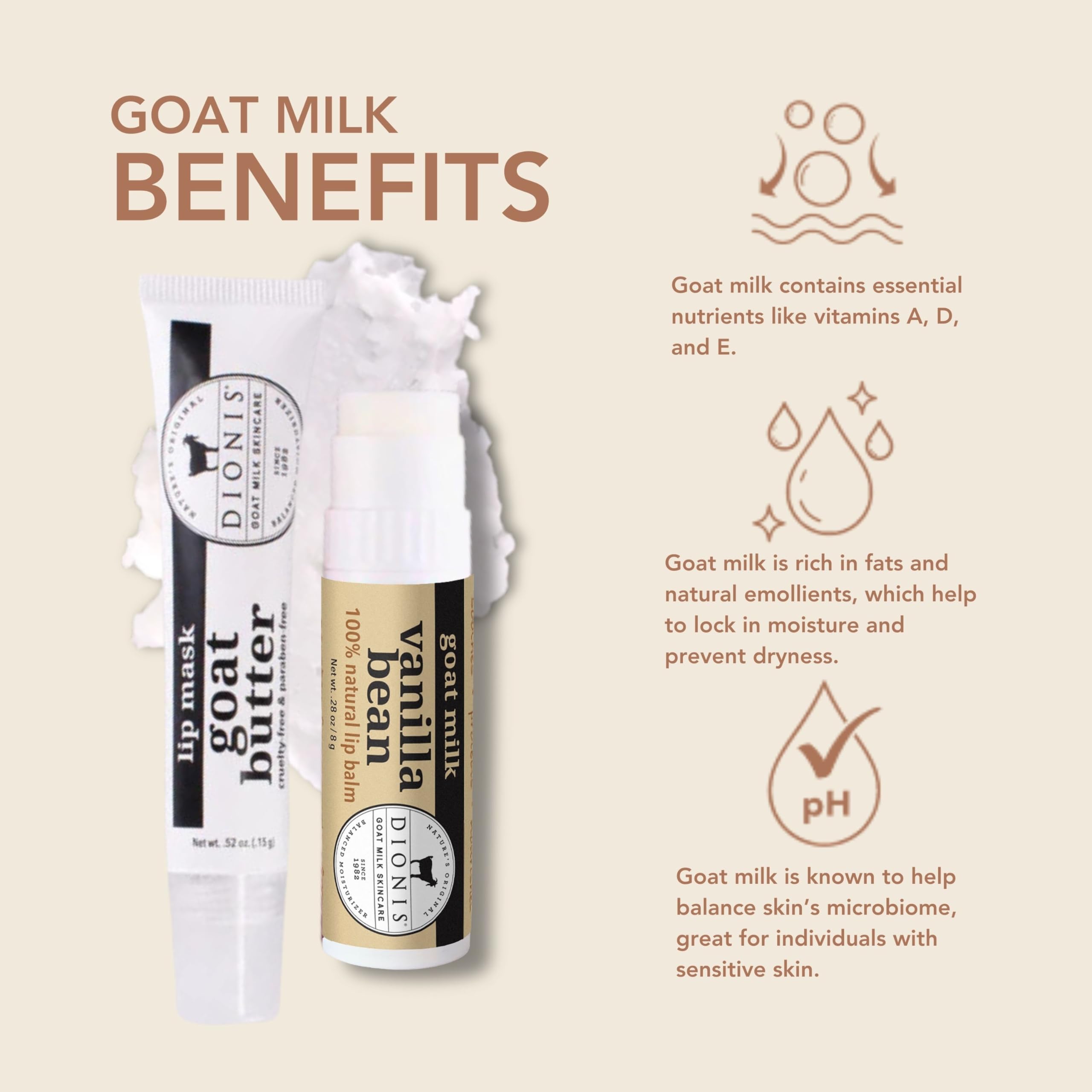 Dionis Goat Butter Overnight Lip Mask & Vanilla Bean Lip Balm Set (Pack of 2)