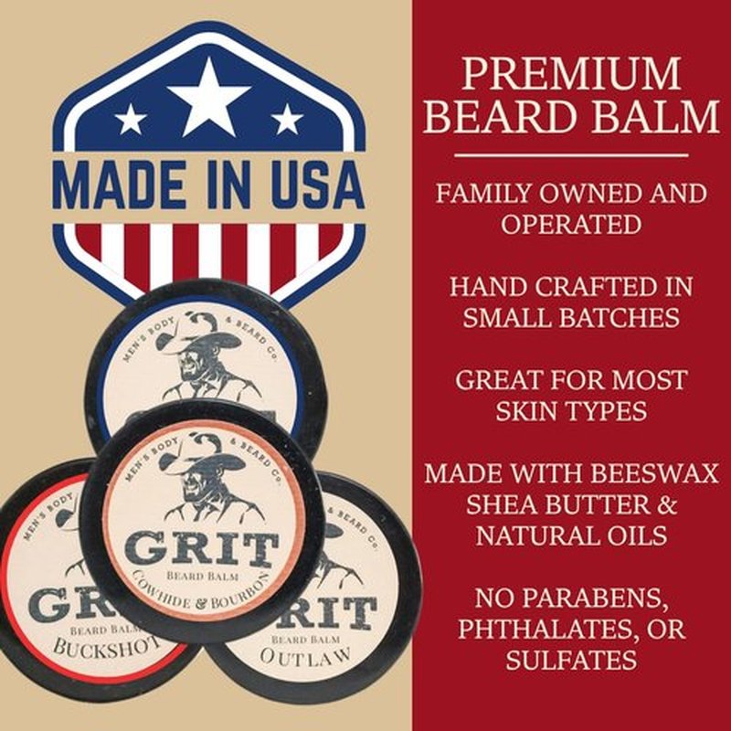 GRIT Beard Balm Outlaw - All-Natural Leave-In Conditioner Wax | Styles, Strengthens & Softens Beards (1.6 oz)
