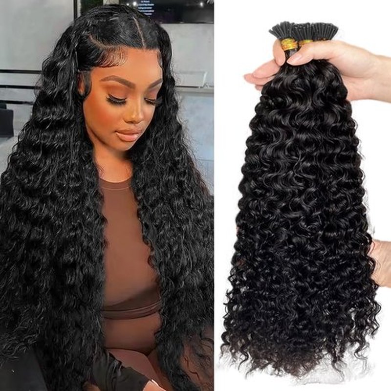 I Tip Human Hair Extensions 16 Inch 50G Water Wave Cold Fusion Hairpiece Pre Bonded Hair Extensions for Black Women Microlink Real Virgin Hair Extension 100 Strands Per Package
