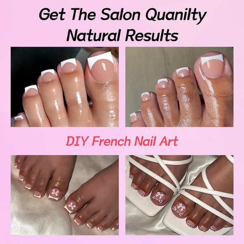 Lifextol 150PC Press on Toenails for Women Fake Toe Press on Nails French Tip Toe Nail Press ons with Sticky Tabs, 15 Size Fake Toenails Press ons Acrylic Toe Nail Tips Kit Pink Press on Toe Nails-G
