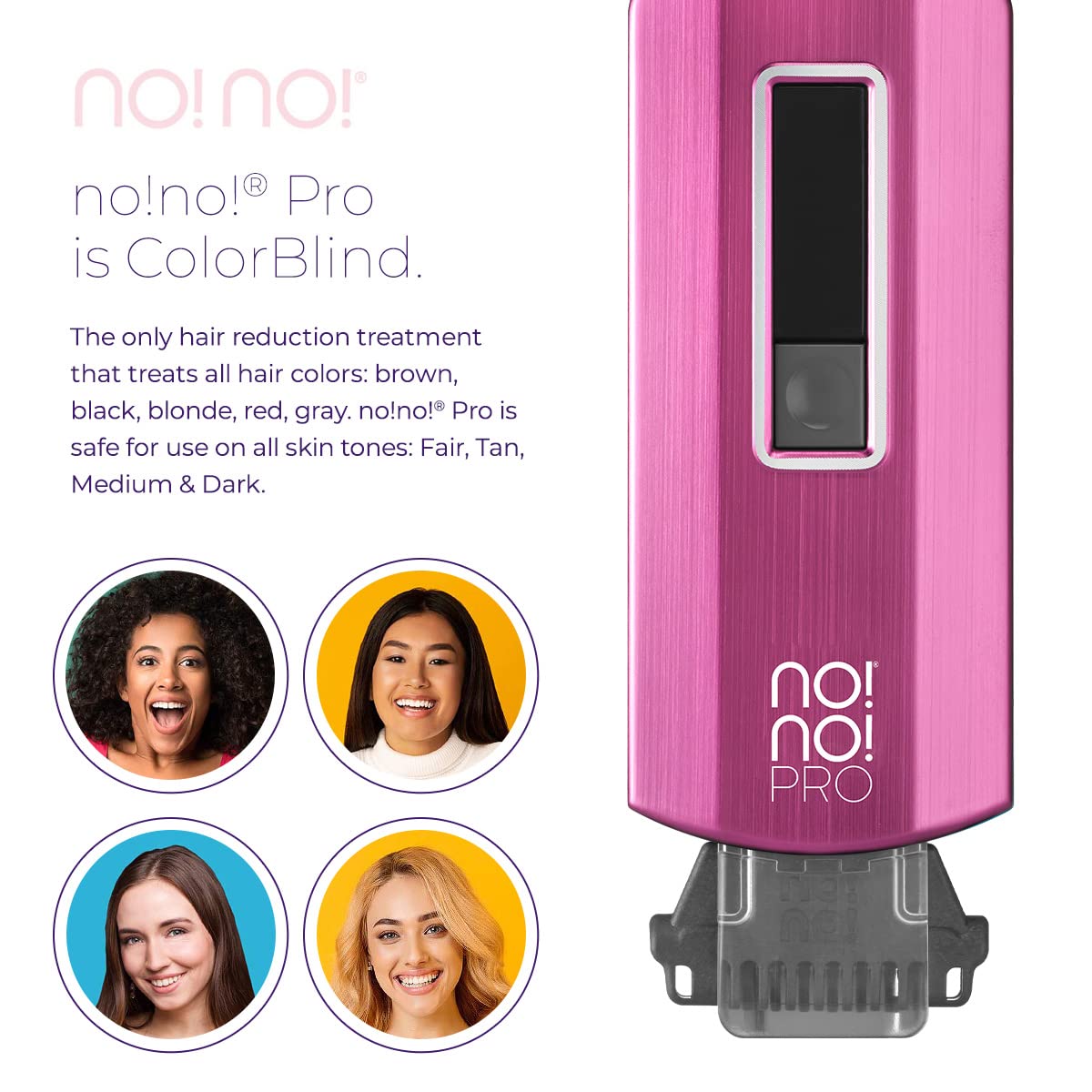 no!no! Pro Hair Removal Device - Treats All Skin Colors and Hair Types - Hair Removal for Women and Men - Hair Remover for Face & Body Hair - Pink
