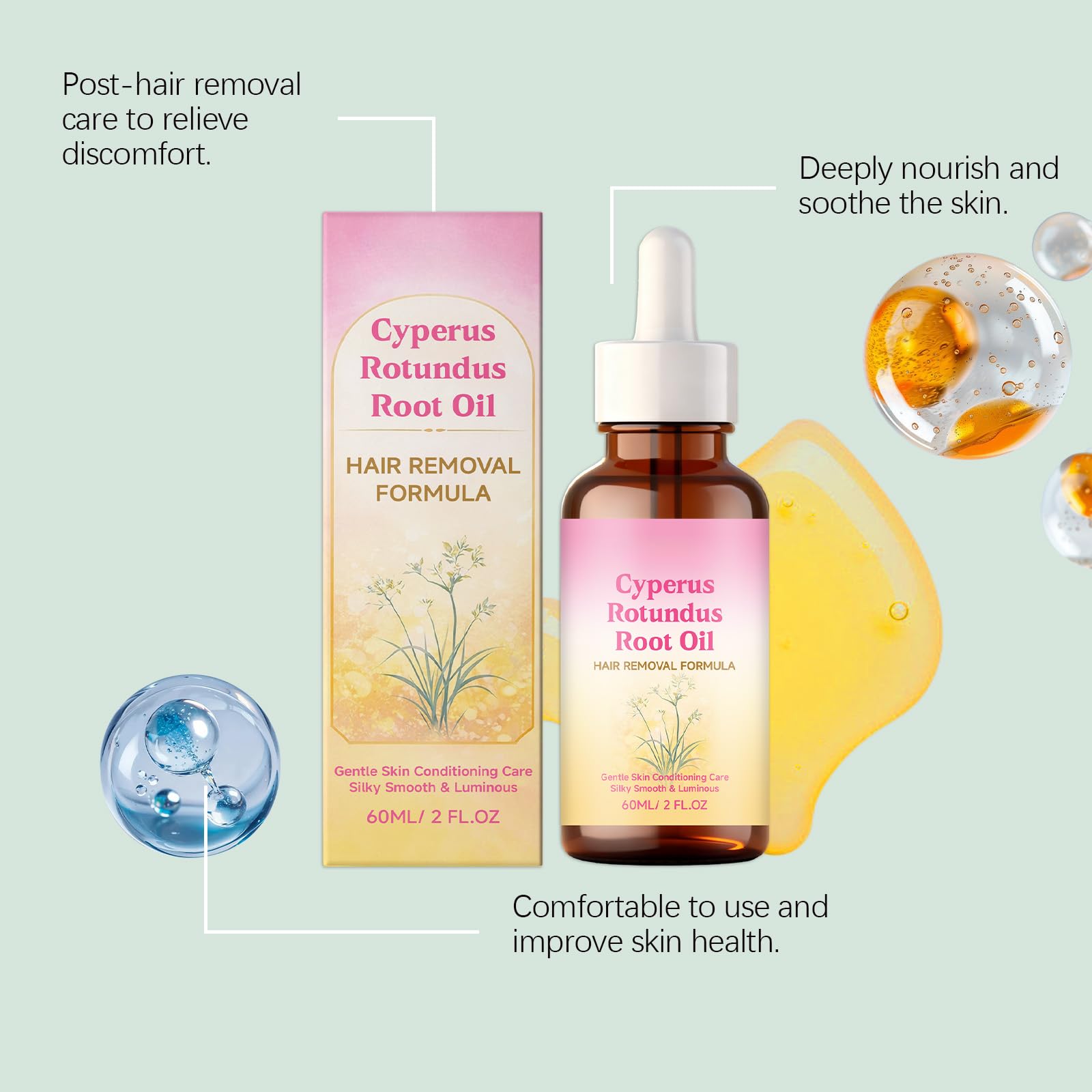 WestShiny Cyperus Rotundus Oil, Cyperus Rotundus Oil for Hair Removal, Deeply Moisturizing & Pore-Shrinking for Women and Men, 2.02 fl oz (60 ml)