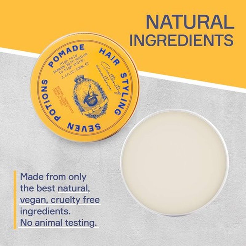 Seven Potions Men’s Hair Pomade - High Shine & Hold | Water-Based, Vegan & Cruelty-Free - 3.4 fl oz