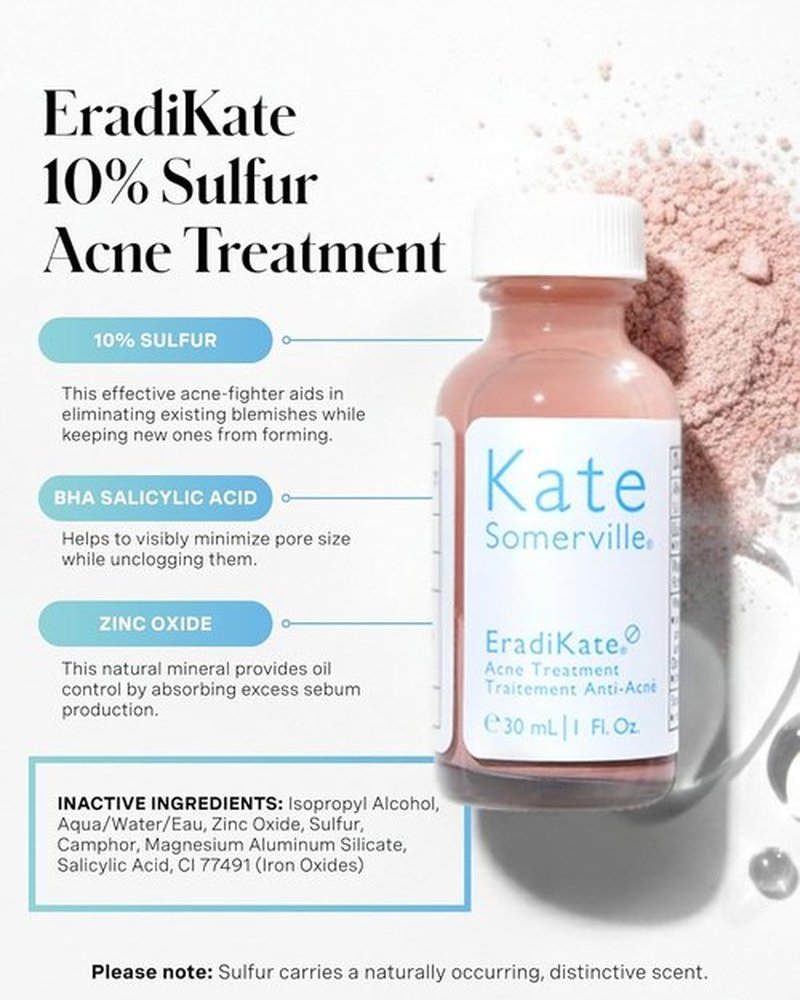 Kate Somerville EradiKate Acne Treatment - 10% Sulfur & BHA Medicated Spot Cream for Clear Skin | 1 Fl Oz