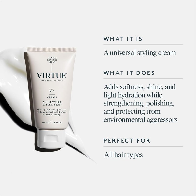 Virtue 6-in-1 Hair Styler | Heat Protection Styling Cream for All Hair Types, Color Safe